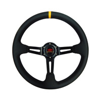 SAAS Leather Sports Steering Wheel 350MM Black Slotted Spokes Deep Dish 