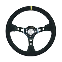 SAAS Suede GT Sports Steering Wheel 350mm Black Alloy Spokes Deep Semi Dish 