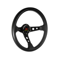 Leather GT Sports Steering Wheel 350MM Black Spokes 80mm Deep Dish by SAAS