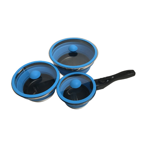 Caravan RV Non Stick Collapsible Silicone Pot Set of 3 Shared Handle Boat No BPA