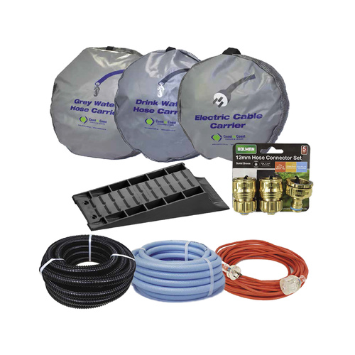 Caravan Essentials Starter Kit w/ Sullage & Water Hoses Power Lead Ramp Bags