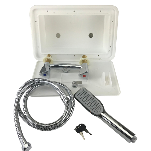 RV FloMaster Watermarked White External Shower Box for Caravan Motorhome Camper