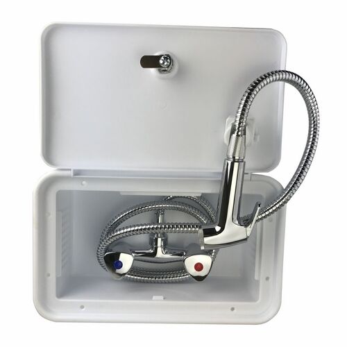 Watermarked White External Shower Box for Caravan Motorhome Camper Boat 