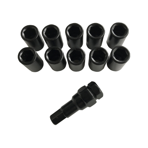 Black Wheel Tyre Lug Nuts with Hex Key Set of 20 1/2 inch Lock Locking  Falcon
