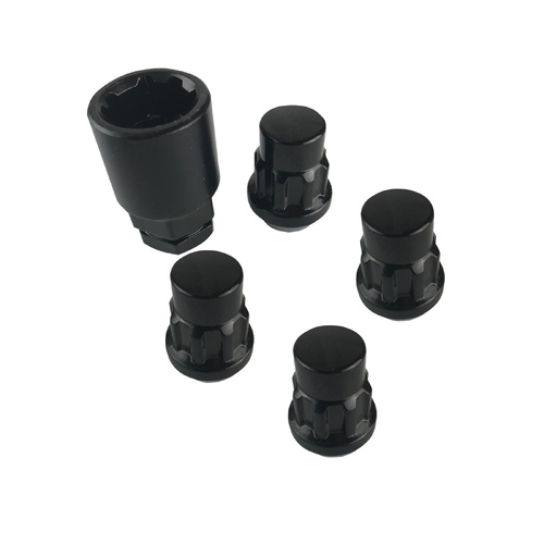 SAAS Black Wheel Tyre Lock Nuts Key Set of 4 12mm x 1.5 Carbon Steel