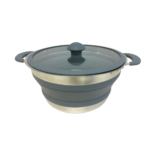 3 Litre Pop Up Saucepan Pot Pan Silicone Collapsible Caravan Grey Camping Boat