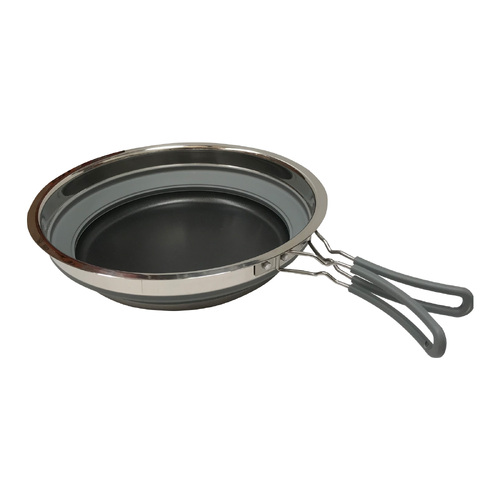 Pop Up Frypan Fry Pan Silicone Collapsible Caravan Grey 24cm Folding Camping