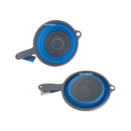 New Food Grade Collapsible Silicone Caravan Camping Kitchen Colander Blue Grey