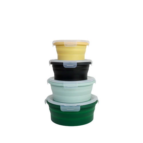 New Food Grade Collapsible Silicone Set of 4 Bowl Container Caravan Camping