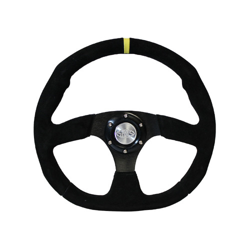 SAAS Steering Wheel Black Suede + Spokes 14in 350mm Flat Bottom w/ Indicator