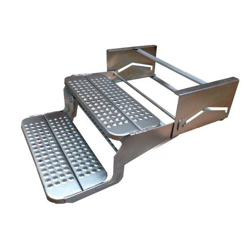 Double Pull Out Folding Caravan Step Zinc Plated Steel, Off Road Camper Trailer