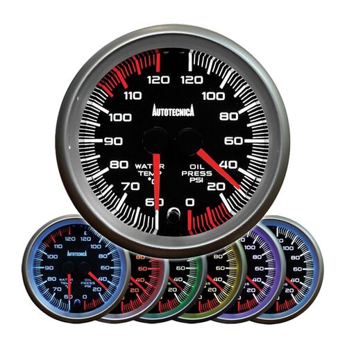 Autotecnica Dual Water Temp & Oil Press Gauge  60mm Cup Suits Nissan GQ GU Patrol