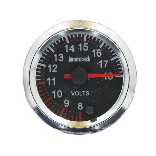 Autotecnica Analog 8-18 Volts Meter Gauge Black Dial Face 12V 52mm Volt