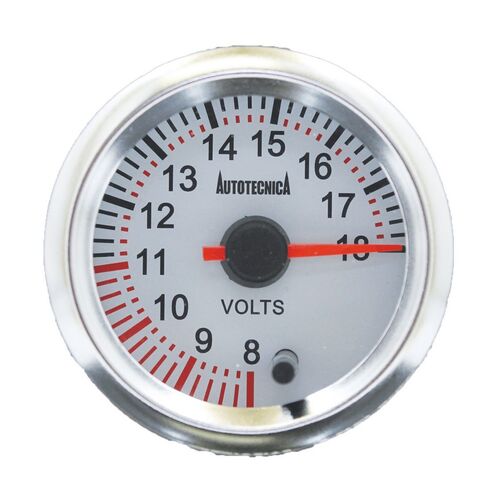 Autotecnica 8-18 Volts Meter White Face Electronic Analogue 12V Gauge 52mm