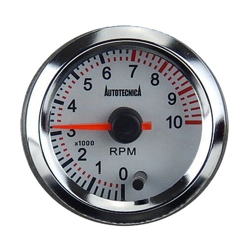 Autotecnica Tachometer Tacho Gauge Electronic Analog 0-10000 RPM White Face