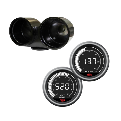 Dual Gauge Billet Aluminium Holder Cup  w/ Digital Diesel Boost & Ext Temp Gauge for Toyota Hilux 2005-2015