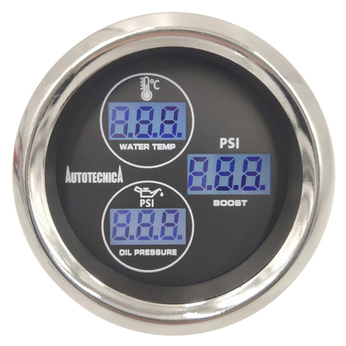 Autotecnica 3 in 1 Turbo Boost Water Temp Oil Pressure Diesel 52mm LCD Gauge