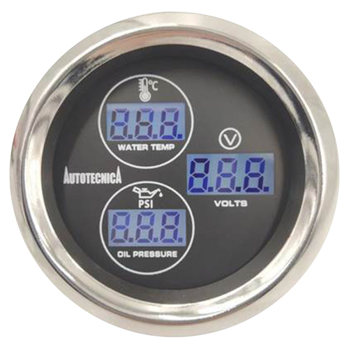 Autotecnica 3 in 1 Water Temperature Oil Pressure Volts 52mm Gauge
