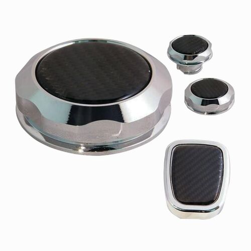 VF Commodore Billet Chrome & Carbon Fibre Engine Set of 4 Caps V8 Calais Storm