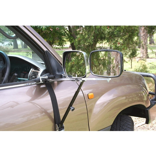 TOWING MIRROR DOOR MOUNTED ADJUSTABLE RATCHET STRAP 4WD CARAVAN