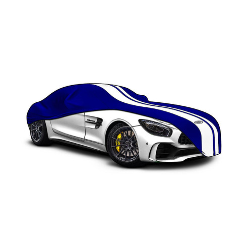 SAAS Premium Indoor Classic Car Cover Medium 4.5M Blue with White Stripe