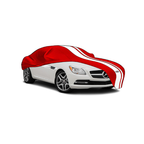 SAAS TWIN STRIPE RED INDOOR DUST SHOW CAR COVER MEDIUM 4.5m fits Mercedes SLK