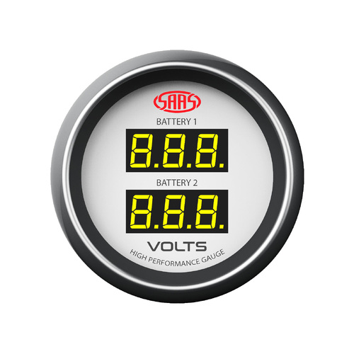 SAAS Dual Volts Gauge White Face 4 Colours Dual Battery 4WD White Face