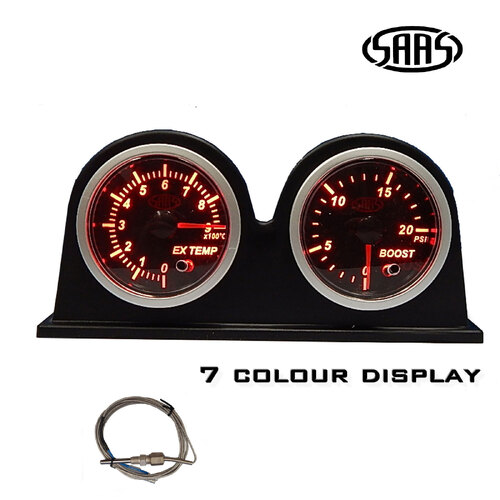 SAAS Street Series Black 0-900 Ext Temp & 0-20 Diesel Boost Gauge w/ Dash Pod 