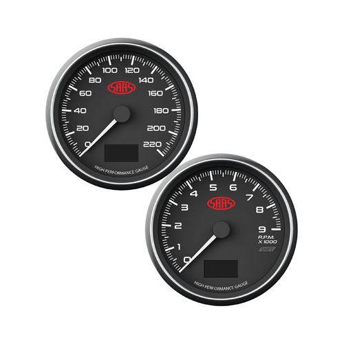 SAAS Speedometer 0-220 KPH and Tachometer 0-9000 RPM 3 1/8" 80mm Black In Dash