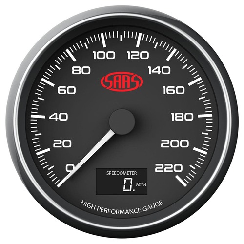 SAAS Speedometer 0-220 KPH 3 1/8" 80mm In Dash Tripmeter Black Muscle Series