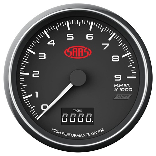 SAAS Tachometer 0-9000 RPM Shiftlite 3 1/8" 80mm In Dash Black Muscle Series