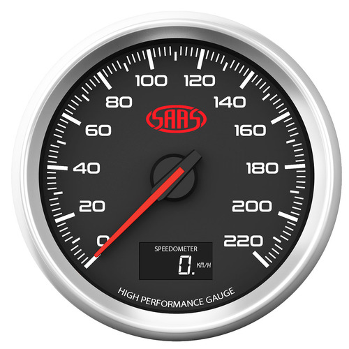 SAAS Speedometer 0-220 KPH 3 1/8" 80mm In Dash Black Muscle Series 3