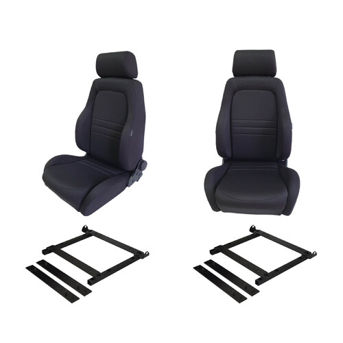 4X4 Adventurer Black Cloth Seats + Adaptors for Mitsubishi Triton MN-ML 2005-16
