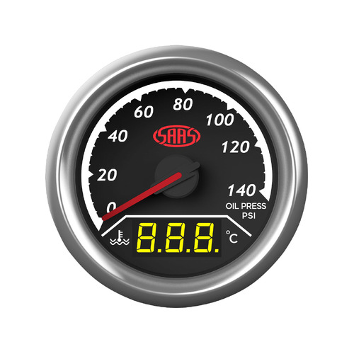 SAAS 2 in 1 Digital Analogue Dual Face Trax Gauge Oil Pressure and Water Temp
