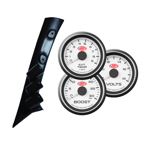 3 Gauge Pillar Pod for Toyota Hilux 2005-15 KUN Ext Temp Boost Volt Gauge White