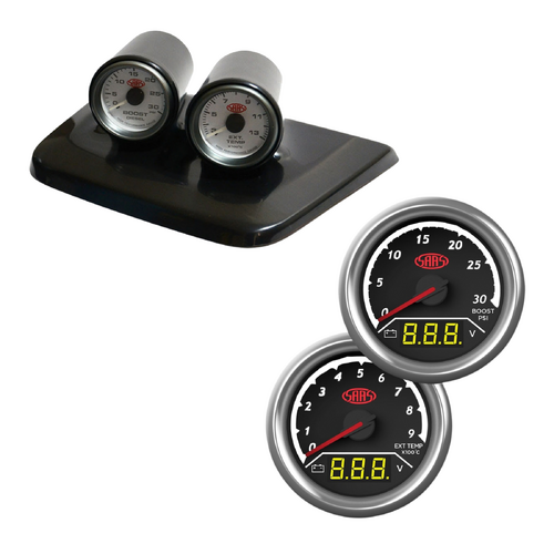 SAAS Twin Gauge Dash Pods w/ 2in1 Gauges Diesel Boost Volt Ext Temp Volt or Hilux KUN 05-15