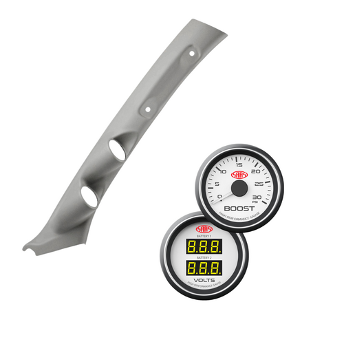 For Landcruiser 100 Ser 98-07 Gauge Pillar Pod Light Grey Single Piece + White Diesel Boost + Dual Volts Gauge