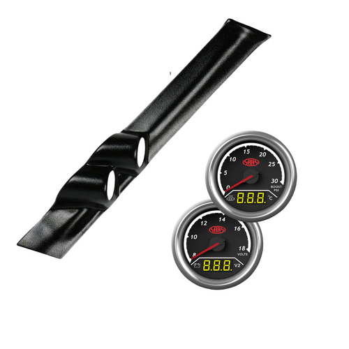 Black Gauge Pillar Pod w/ 2in1 Diesel Boost Ext Temp & Dual Volts Gauge Suits Y61 GQ Patrol 87-97