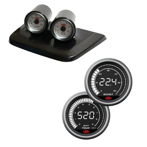 Twin 2 Gauge Dash Pod for Nissan Patrol 1997 - 2004 GU Y61 w/ 0-60 Diesel Boost 0-900 Ext Temp Black Face