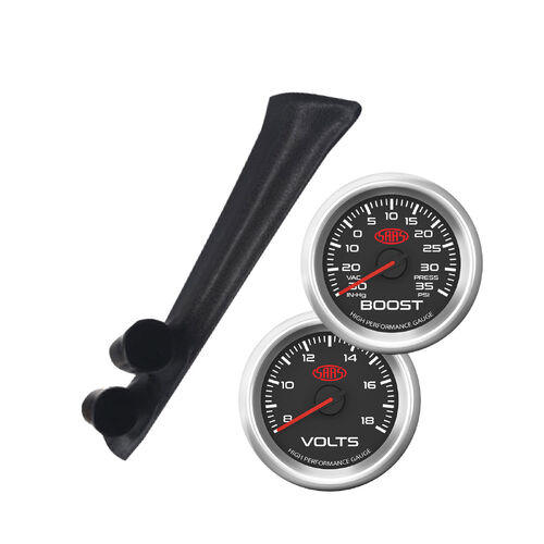 SAAS Dual Pillar Pod w/ Boost & Volts SRD Gauges for Skyline Coupe R33 93-98