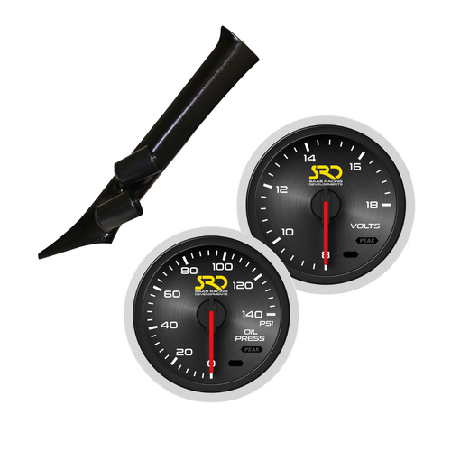 SAAS Dual Pillar Pod w/ Oil Pres & Volts SRD Gauges for Skyline Coupe R34 99-05
