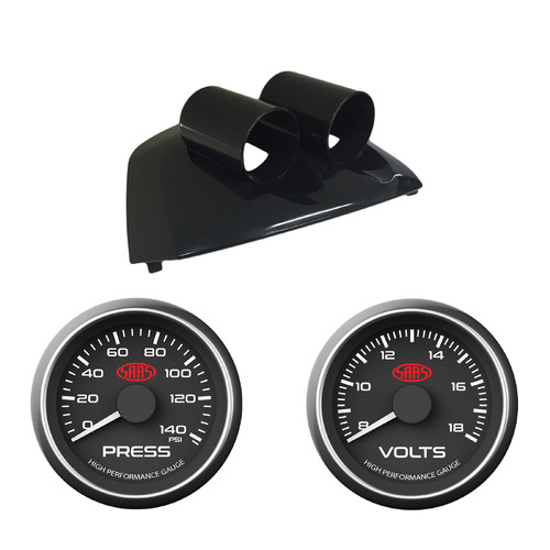 FORD FG Falcon XR6 XR8 CLIP-IN DUAL GAUGE POD W/ Black OIL PRESS & VOLTS GAUGES