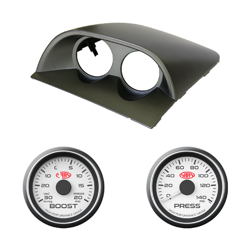 SAAS Dual Gauge Pod w/ White Turbo Boost & Oil Pressure Holden VY VZ Commodore