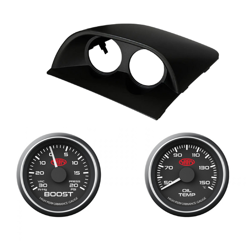 VY VZ Holden Commodore Black Dual Gauge Pod w/ Black Face Turbo Boost & Oil Temp Gauge