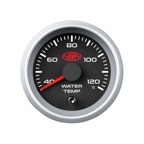 SAAS 40-120 C Water Temp Series II 52mm Gauge Black Silver Rim inc Sender S2