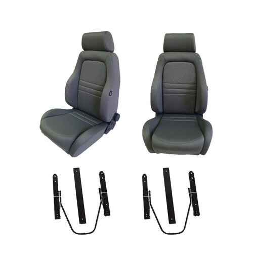 Autotecnica 4X4 Grey Cloth Seats S1 Pair (2) for Nissan GU Patrol w/ Adaptors