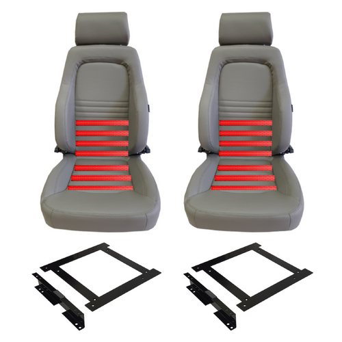 Heated Grey PU Leather Bucket Seats & Adaptors for Toyota LC70 76 79 Wagon w/ Adaptors