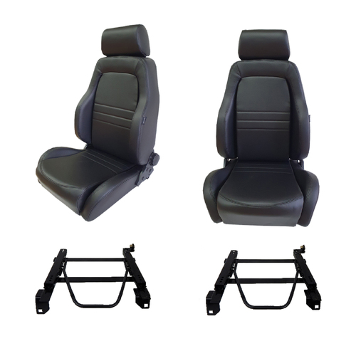 Pair 4X4 Adventurer Black PU Leather Seats S1 Adaptor for Landcruiser 80 1990-92