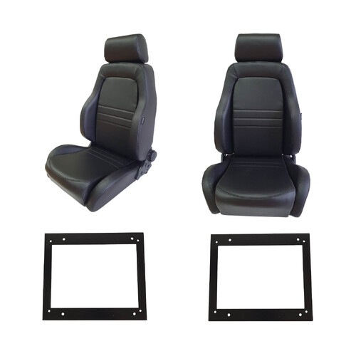 Adventurer PU Leather Seats S1 Pair Black for Toyota LC 75-79 Ser w/ Adaptors