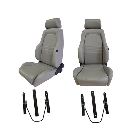 4X4 Adventurer Grey PU Leather Seats S1 Pair for Nissan GU Patrol + Adaptors